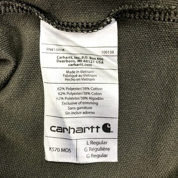 CARHARTT Polo Shirt Men L Olive Gren Original Fit Pocket Comfy Workwear Outdoor - Picture 7 of 9
